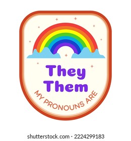 Pronouns Sticker Vector They Them With Rainbow Cartoon Style