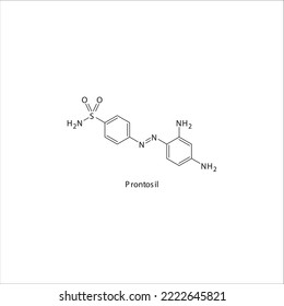 Estructura molecular esquelética plana prontosil Antibiótico Sulfonamida utilizado en dihidrofolato, ácido fólico, dhfr, metotrexato, tratamiento de la lepra. Ilustración vectorial.