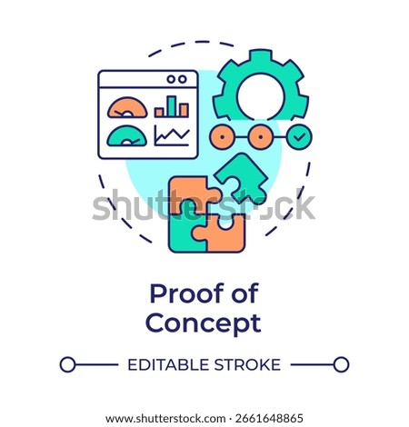 Proof of concept multi color concept icon. Validate feasibility. Technology readiness level. Research stage. Round shape line illustration. Abstract idea. Graphic design. Easy to use in brochure