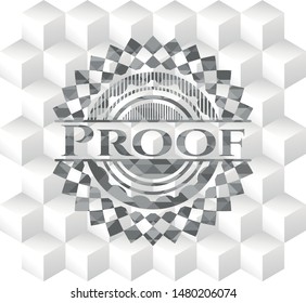 Proof grey emblem with geometric cube white background