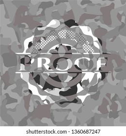 Proof on grey camouflage texture