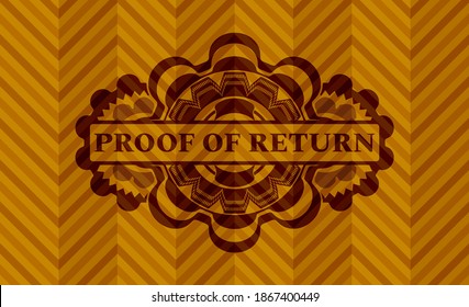 proof of return text inside abstract orange emblem. Geometric fancy background. Intense illustration. 