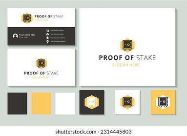 Proof of stake logo design with editable slogan. Branding book and business card template.