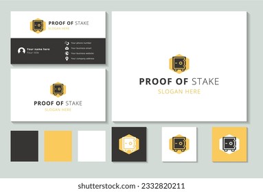 Proof of stake logo design with editable slogan. Branding book and business card template.