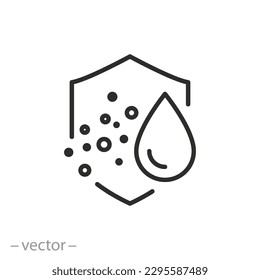 prueba de agua con polvo, superficie repelente, propiedades resistentes a la humedad, símbolo de línea delgada - ilustración de trazo editable vectorial