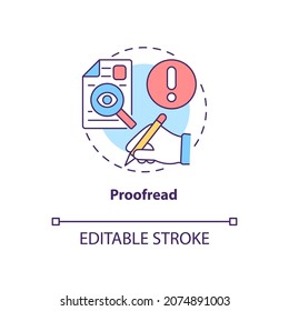 Proofread concept icon. Writing resume abstract idea thin line illustration. Avoid spelling and grammatical mistakes. Curriculum vitae. Vector isolated outline color drawing. Editable stroke