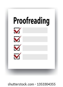 proofreading concept, proofreading inscription with check symbols 