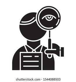 Proofreading service glyph icon. Professional proofreader. Text editing, mistake correction. Document translation quality control. Silhouette symbol. Negative space. Vector isolated illustration