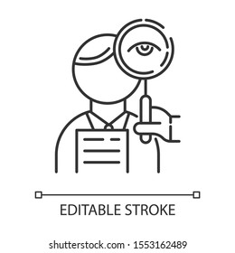 Proofreading service linear icon. Professional proofreader. Mistake correction. Document quality control. Thin line illustration. Contour symbol. Vector isolated outline drawing. Editable stroke