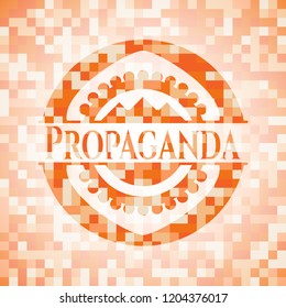 Propaganda abstract emblem, orange mosaic background