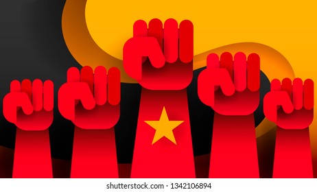 Propaganda Background Style Revolution Fist Raised In The Air. Clenched Fist
