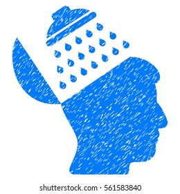 Propaganda Brain Shower grainy textured icon for overlay watermark stamps. Flat symbol with dirty texture. Dotted vector blue ink rubber seal stamp with grunge design on a white background.