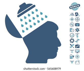 Propaganda Brain Shower icon with bonus airdrone tools clip art. Vector illustration style is flat iconic cyan and blue symbols on white background.
