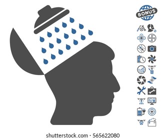 Propaganda Brain Shower icon with bonus drone tools clip art. Vector illustration style is flat iconic cobalt and gray symbols on white background.