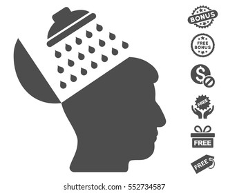 Propaganda Brain Shower icon with free bonus symbols. Vector illustration style is flat iconic symbols, gray color, white background.