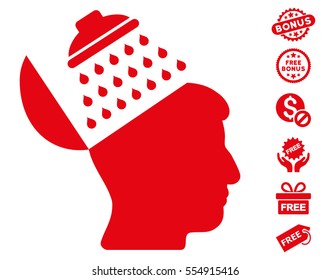 Propaganda Brain Shower icon with free bonus images. Vector illustration style is flat iconic symbols, red color, white background.