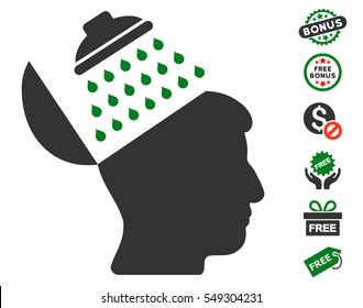 Propaganda Brain Shower pictograph with free bonus pictograms. Vector illustration style is flat iconic symbols, green and gray colors, white background.