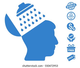 Propaganda Brain Shower pictograph with free bonus pictograph collection. Vector illustration style is flat iconic symbols, cobalt color, white background.