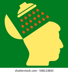 Propaganda Brain Shower vector icon. Style is flat graphic bicolor symbol, orange and yellow colors, green background.
