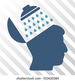 Propaganda Brain Shower vector pictogram. Illustration style is flat iconic bicolor cyan and blue symbol on a hatched transparent background.