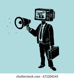 Propaganda By TV And Loudspeaker Vector Illustration