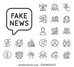 Propaganda conspiracy chat sign. Specialist, doctor and job competition outline icons. Fake news line icon. Wrong truth symbol. Fake news line sign. Avatar placeholder, spy headshot icon. Vector