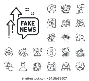 Propaganda conspiracy chat sign. Specialist, doctor and job competition outline icons. Fake news line icon. Wrong truth symbol. Fake news line sign. Avatar placeholder, spy headshot icon. Vector