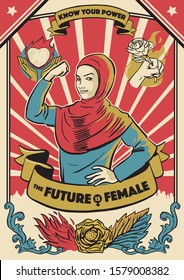 Propaganda feminist poster vintage, the future is female classic style