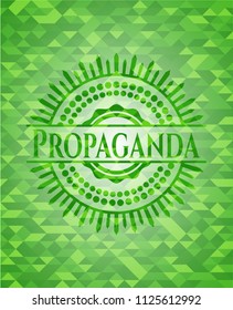 Propaganda green emblem. Mosaic background