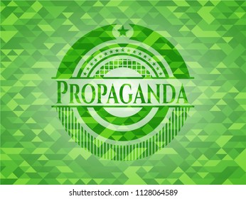 Propaganda green emblem. Mosaic background