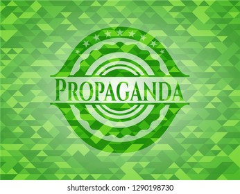 Propaganda green emblem with triangle mosaic background