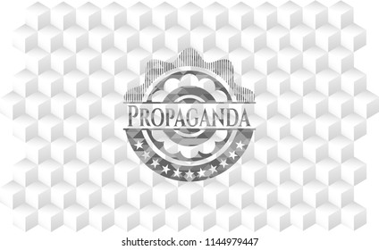 Propaganda grey emblem with cube white background
