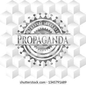 Propaganda grey emblem with cube white background