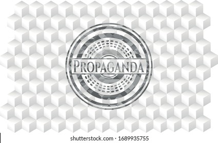 Emblema gris de propaganda con fondo blanco cúbico