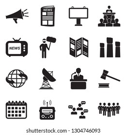 Propaganda Icons. Black Flat Design. Vector Illustration.