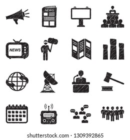 Propaganda Icons. Black Scribble Design. Vector Illustration.
