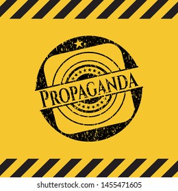 Propaganda inside warning sign, black grunge emblem. Vector Illustration. Detailed.