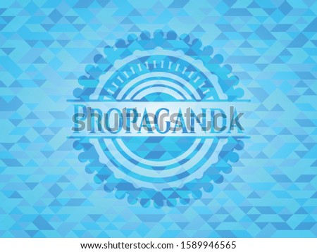 Propaganda light blue emblem. Mosaic background