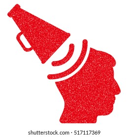 Propaganda Megaphone grainy textured icon for overlay watermark stamps. Flat symbol with dust texture. Dotted vector red ink rubber seal stamp with grunge design on a white background.