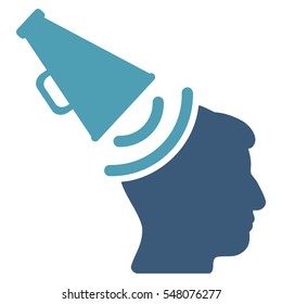 Propaganda Megaphone vector pictogram. Style is flat graphic bicolor symbol, cyan and blue colors, white background.