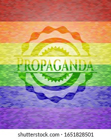 Propaganda sobre fondo de mosaico con los colores de la bandera LGBT