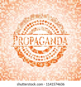 Propaganda orange mosaic emblem with background