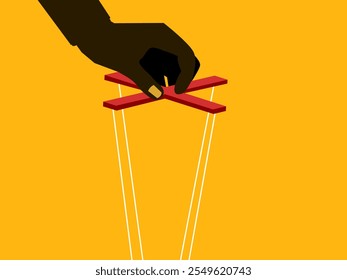 Propaganda or organization management,control power. Puppeteer hand. vector