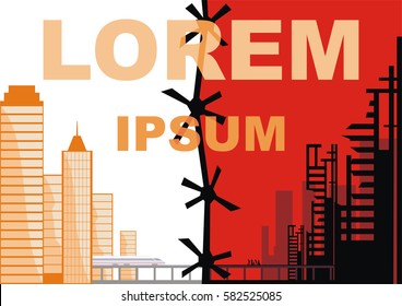 The propaganda poster about refugees and illegal migrants. Vector illustration.