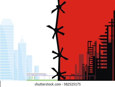 Das Propagandaposter über Flüchtlinge und illegale Einwanderer. Vektorillustration.