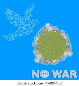 Propaganda poster calling for peace in all countries, there is no war, graphic design, vector illustration, dove symbol of peace.