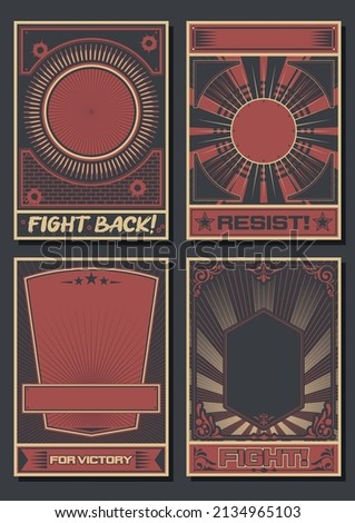 Propaganda Posters Template Set, Black Red White Backgrounds, Retro Posters Elements