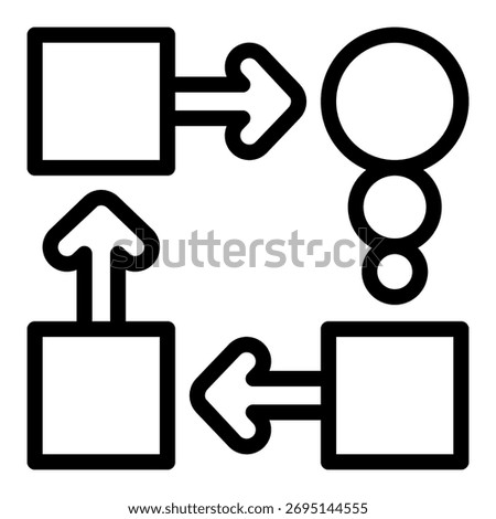 Propaganda scheme line icon, osint analytics concept. Vector graphics. Full cycle of squares and circles with arrows sign on white background, outline style icon for mobile or web design