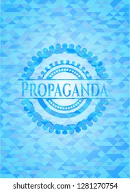 Propaganda sky blue emblem with triangle mosaic background