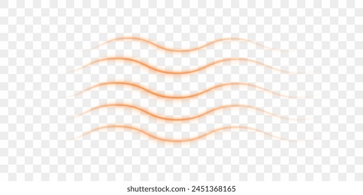 Propagation of heat waves from a heating device or air conditioner. Room heating concept. Realistic 3d vector illustration isolated on transparent background.